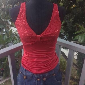 Vintage Y2K Kala Red Sequin Bow Cami